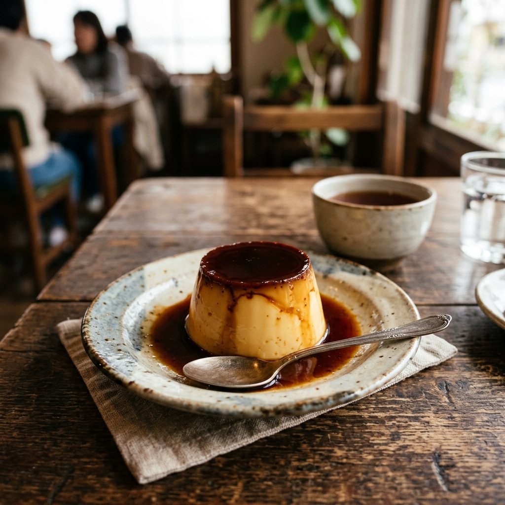 焦がしカラメルの自家製プリン